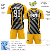 Load image into Gallery viewer, Custom Gold White-Black Stripe Line Sublimation Soccer Uniform Jersey
