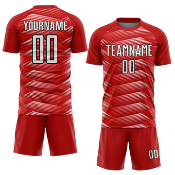 Custom Red White-Black Stripe Line Sublimation Soccer Uniform Jersey