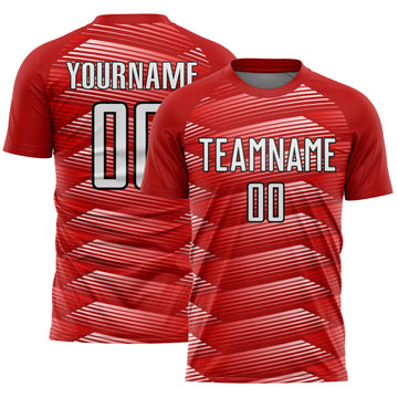 Custom Red White-Black Stripe Line Sublimation Soccer Uniform Jersey