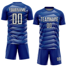 Загрузить изображение в средство просмотра галереи, Custom Royal White-Black Stripe Line Sublimation Soccer Uniform Jersey
