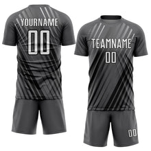 Load image into Gallery viewer, Custom Steel Gray White-Black Stripe Line Sublimation Soccer Uniform Jersey
