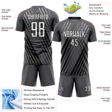Load image into Gallery viewer, Custom Steel Gray White-Black Stripe Line Sublimation Soccer Uniform Jersey
