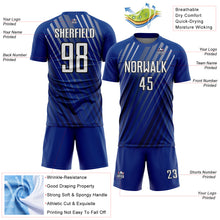 Загрузить изображение в средство просмотра галереи, Custom Royal White-Black Stripe Line Sublimation Soccer Uniform Jersey
