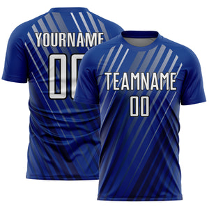 Custom Royal White-Black Stripe Line Sublimation Soccer Uniform Jersey