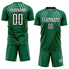 Charger l&#39;image dans la galerie, Custom Kelly Green White-Black Stripe Line Sublimation Soccer Uniform Jersey
