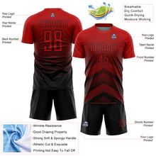 Load image into Gallery viewer, Custom Red Black Gradient Arrow Geometric Shapes Sublimation Soccer Uniform Jersey
