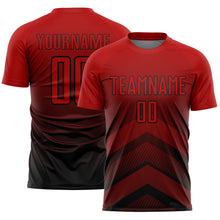 Load image into Gallery viewer, Custom Red Black Gradient Arrow Geometric Shapes Sublimation Soccer Uniform Jersey
