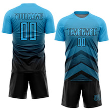 Load image into Gallery viewer, Custom Sky Blue Black Gradient Arrow Geometric Shapes Sublimation Soccer Uniform Jersey
