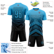 Load image into Gallery viewer, Custom Sky Blue Black Gradient Arrow Geometric Shapes Sublimation Soccer Uniform Jersey

