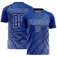 Load image into Gallery viewer, Custom Royal White Stripe Line Sublimation Soccer Uniform Jersey

