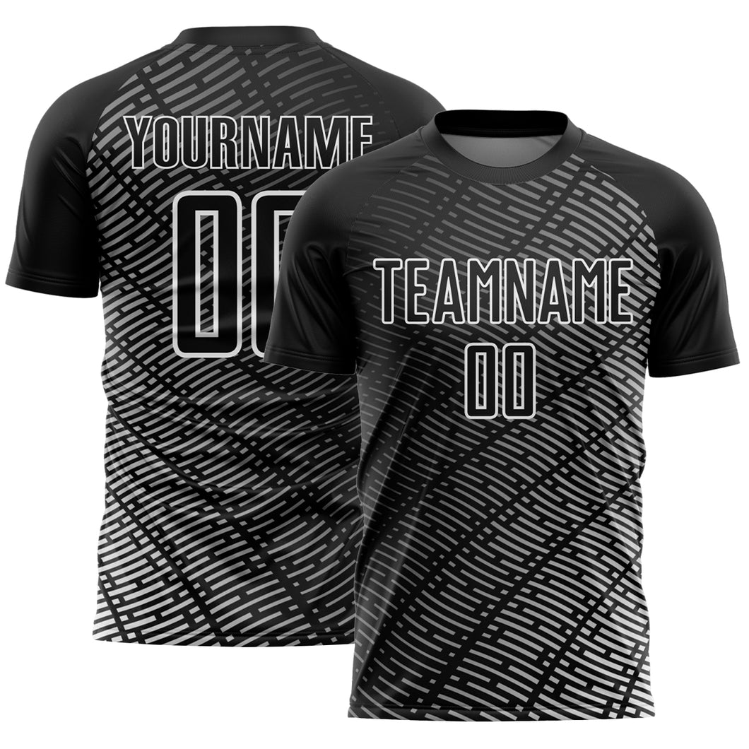 Custom Black White Stripe Line Sublimation Soccer Uniform Jersey
