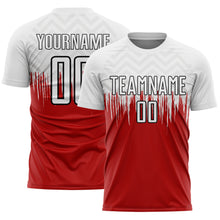Load image into Gallery viewer, Custom White Red-Black Gradient Dripping Splatter Art Sublimation Soccer Uniform Jersey
