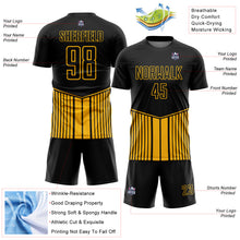 Load image into Gallery viewer, Custom Black Gold Stripe Line Sublimation Soccer Uniform Jersey

