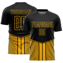 Load image into Gallery viewer, Custom Black Gold Stripe Line Sublimation Soccer Uniform Jersey
