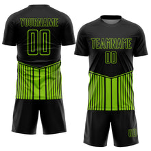 Charger l&#39;image dans la galerie, Custom Black Neon Green Stripe Line Sublimation Soccer Uniform Jersey

