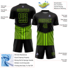 Charger l&#39;image dans la galerie, Custom Black Neon Green Stripe Line Sublimation Soccer Uniform Jersey
