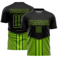 Charger l&#39;image dans la galerie, Custom Black Neon Green Stripe Line Sublimation Soccer Uniform Jersey
