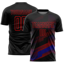 Load image into Gallery viewer, Custom Black Fire Red Gradient Arrow Geometric Shapes Sublimation Soccer Uniform Jersey
