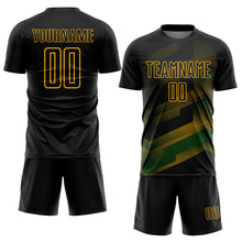 Load image into Gallery viewer, Custom Black Gold Gradient Arrow Geometric Shapes Sublimation Soccer Uniform Jersey
