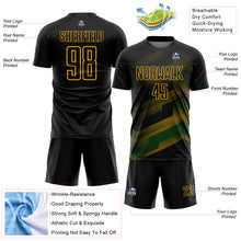 Load image into Gallery viewer, Custom Black Gold Gradient Arrow Geometric Shapes Sublimation Soccer Uniform Jersey
