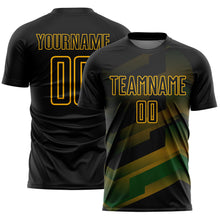 Load image into Gallery viewer, Custom Black Gold Gradient Arrow Geometric Shapes Sublimation Soccer Uniform Jersey
