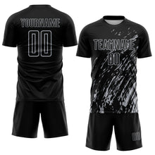 Загрузить изображение в средство просмотра галереи, Custom Black Gray Splash Sublimation Soccer Uniform Jersey
