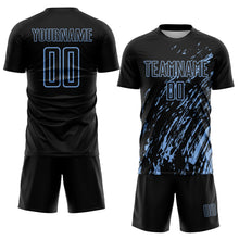 Load image into Gallery viewer, Custom Black Light Blue Splash Sublimation Soccer Uniform Jersey
