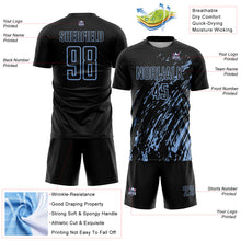 Load image into Gallery viewer, Custom Black Light Blue Splash Sublimation Soccer Uniform Jersey
