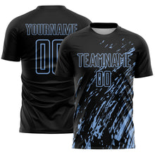 Load image into Gallery viewer, Custom Black Light Blue Splash Sublimation Soccer Uniform Jersey
