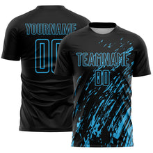 Load image into Gallery viewer, Custom Black Sky Blue Splash Sublimation Soccer Uniform Jersey
