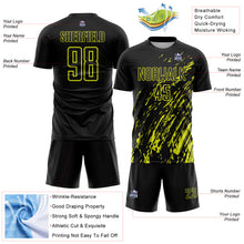 Загрузить изображение в средство просмотра галереи, Custom Black Neon Yellow Splash Sublimation Soccer Uniform Jersey
