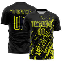 Загрузить изображение в средство просмотра галереи, Custom Black Neon Yellow Splash Sublimation Soccer Uniform Jersey
