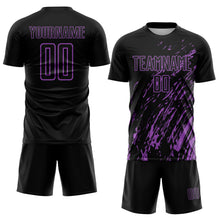 Загрузить изображение в средство просмотра галереи, Custom Black Medium Purple Splash Sublimation Soccer Uniform Jersey
