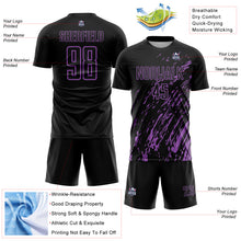 Загрузить изображение в средство просмотра галереи, Custom Black Medium Purple Splash Sublimation Soccer Uniform Jersey
