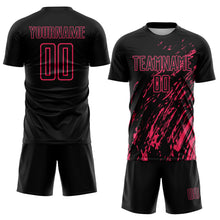 Load image into Gallery viewer, Custom Black Neon Pink Splash Sublimation Soccer Uniform Jersey
