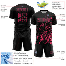 Load image into Gallery viewer, Custom Black Neon Pink Splash Sublimation Soccer Uniform Jersey
