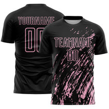 Load image into Gallery viewer, Custom Black Light Pink Splash Sublimation Soccer Uniform Jersey
