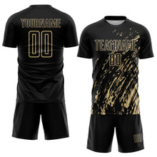 Загрузить изображение в средство просмотра галереи, Custom Black Vegas Gold Splash Sublimation Soccer Uniform Jersey
