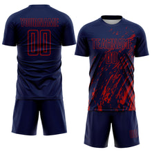 Load image into Gallery viewer, Custom Navy Red Splash Sublimation Soccer Uniform Jersey

