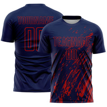 Load image into Gallery viewer, Custom Navy Red Splash Sublimation Soccer Uniform Jersey
