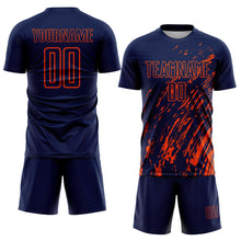 Load image into Gallery viewer, Custom Navy Orange Splash Sublimation Soccer Uniform Jersey

