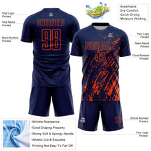 Load image into Gallery viewer, Custom Navy Orange Splash Sublimation Soccer Uniform Jersey
