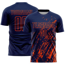 Load image into Gallery viewer, Custom Navy Orange Splash Sublimation Soccer Uniform Jersey
