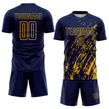 Load image into Gallery viewer, Custom Navy Gold Splash Sublimation Soccer Uniform Jersey
