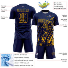 Load image into Gallery viewer, Custom Navy Gold Splash Sublimation Soccer Uniform Jersey
