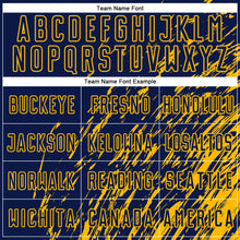 Load image into Gallery viewer, Custom Navy Gold Splash Sublimation Soccer Uniform Jersey

