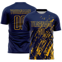 Load image into Gallery viewer, Custom Navy Gold Splash Sublimation Soccer Uniform Jersey
