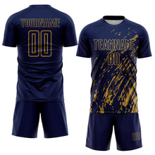 Load image into Gallery viewer, Custom Navy Old Gold Splash Sublimation Soccer Uniform Jersey
