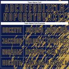 Load image into Gallery viewer, Custom Navy Old Gold Splash Sublimation Soccer Uniform Jersey
