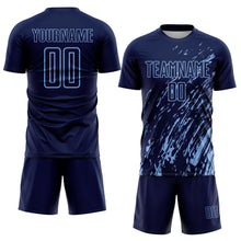 Load image into Gallery viewer, Custom Navy Light Blue Splash Sublimation Soccer Uniform Jersey
